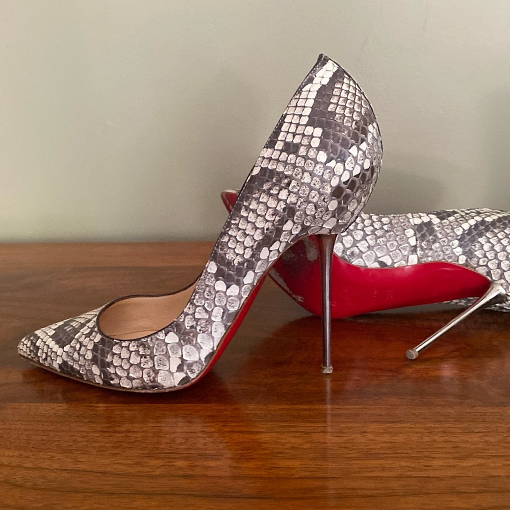 Christian Louboutin python chrome heels